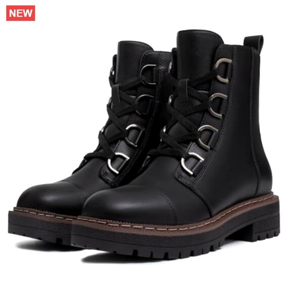 Women's Lace-Up Combat Boots Platform Chunky Heel Lug Sole Ankle Booties - Picture 3 of 7